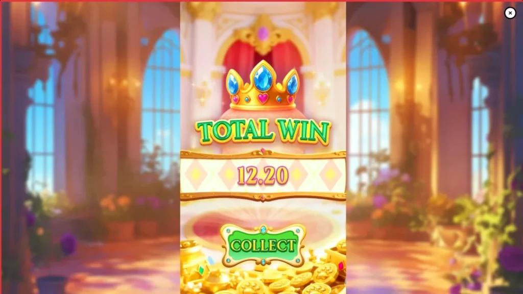 Cenário luxuoso de jardim palaciano com rolos de jogo dourados e símbolos de gatos reais no Royal Paws Maxways