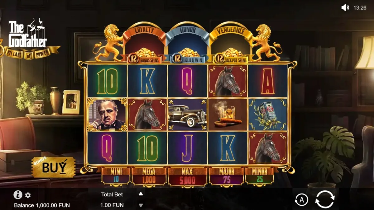 The Godfather: 3 Pillars of Power slot machine interface